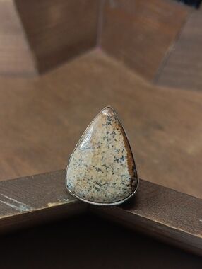 Beige Picture Jasper Teardrop Ring - Unbranded